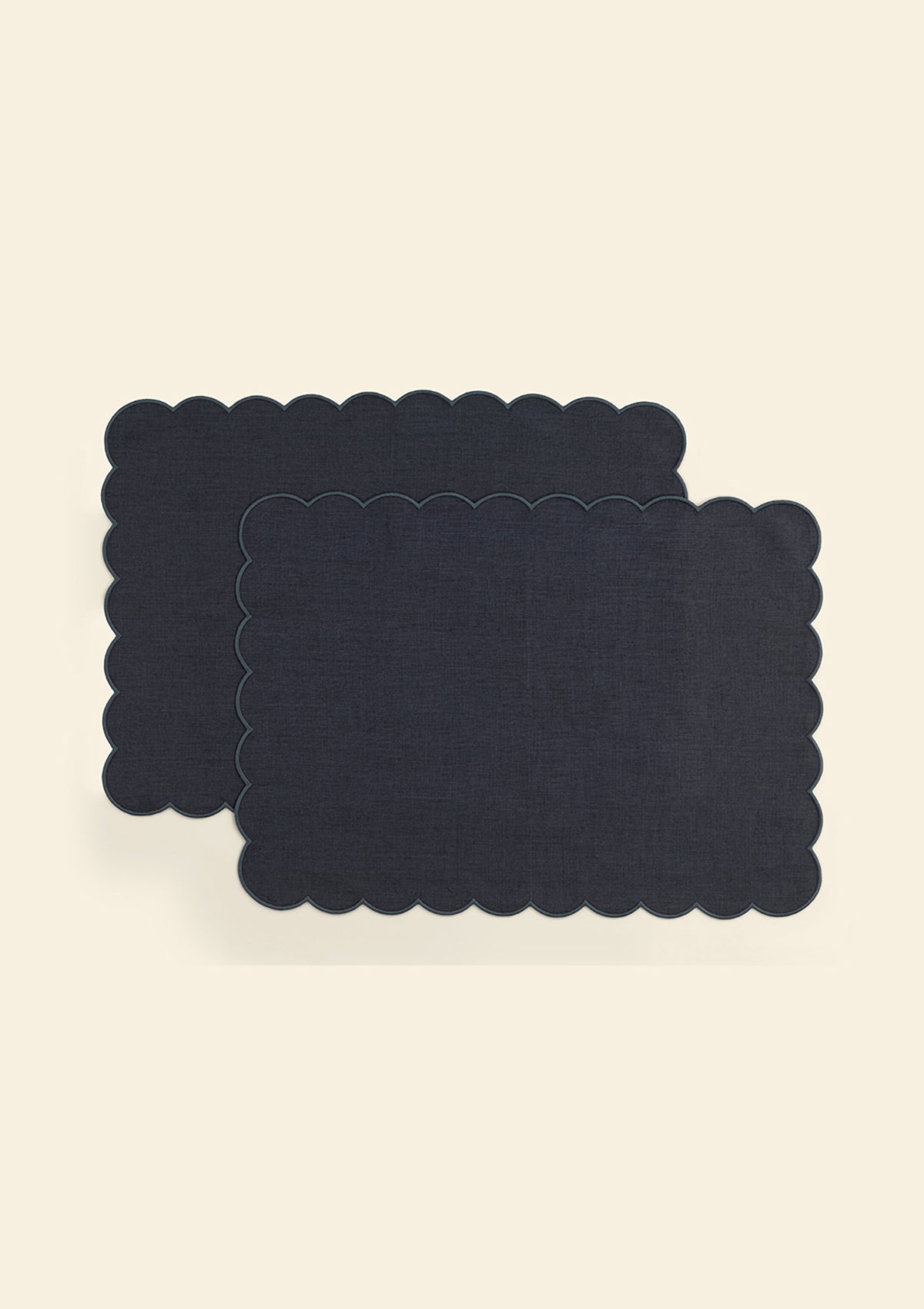 The Slate Blue Linen Scalloped Rectangular Placemats (Set of 2)