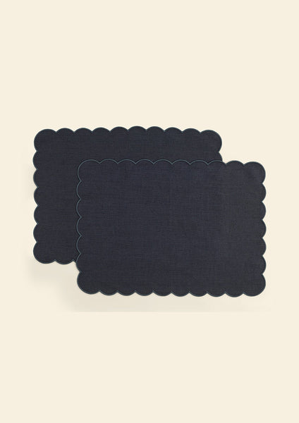 The Slate Blue Linen Scalloped Rectangular Placemats (Set of 2)