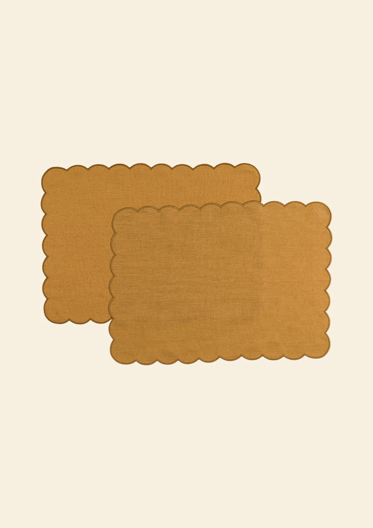 The Yellow Ochre Linen Scalloped Rectangular Placemats (Set of 2)
