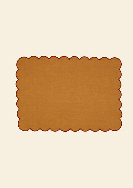 The Yellow and Red Ochre Linen Scalloped Rectangular Placemats (Set of 2)