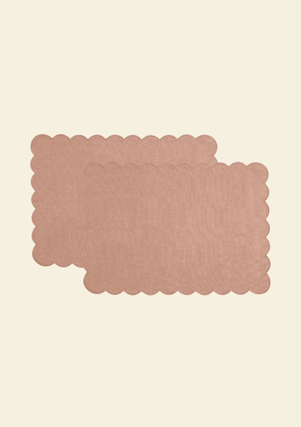 The Blushed Pink Linen Scalloped Rectangular Placemats (Set of 2)