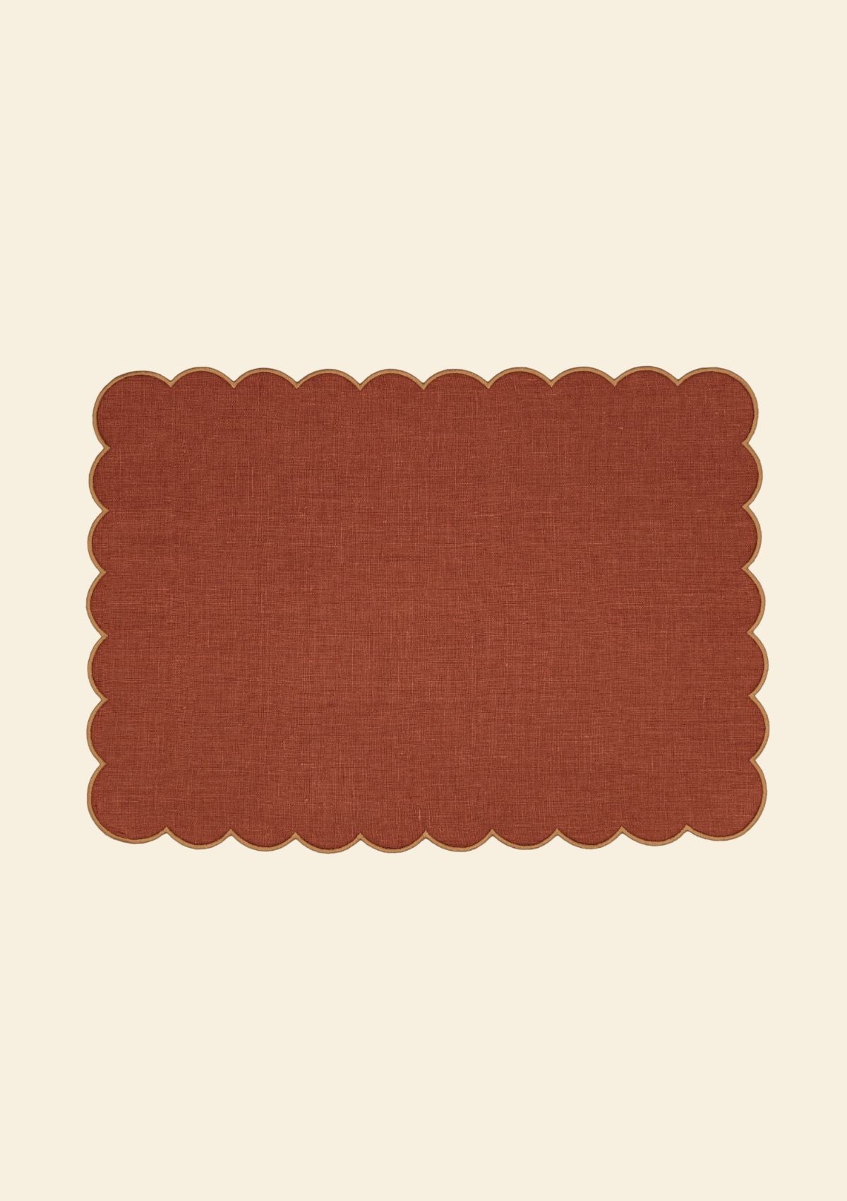 The Red and Yellow Ochre Linen Scalloped Rectangular Placemats (Set of 2)