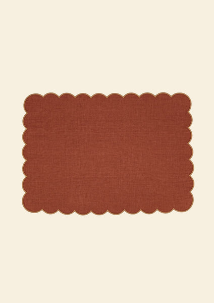 The Red and Yellow Ochre Linen Scalloped Rectangular Placemats (Set of 2)