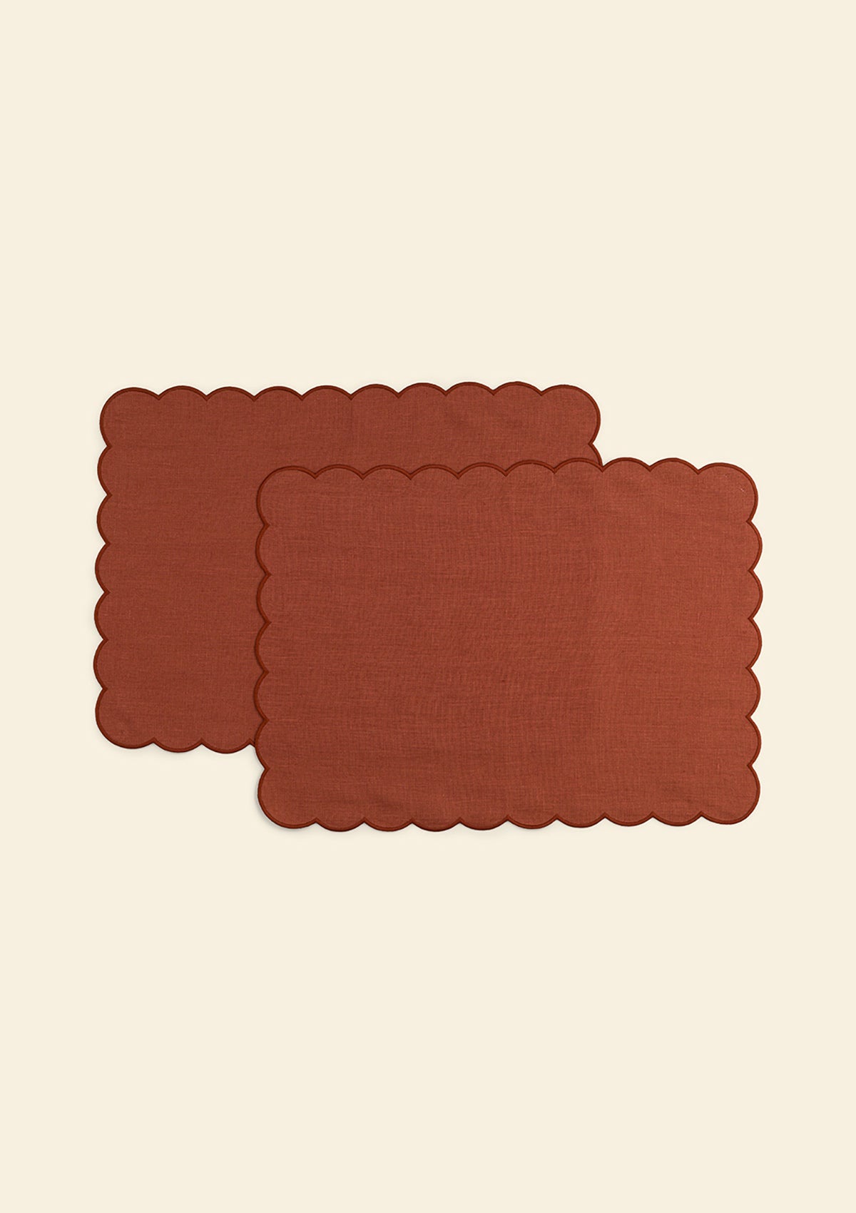 The Red Ochre Linen Scalloped Rectangular Placemats (Set of 2)
