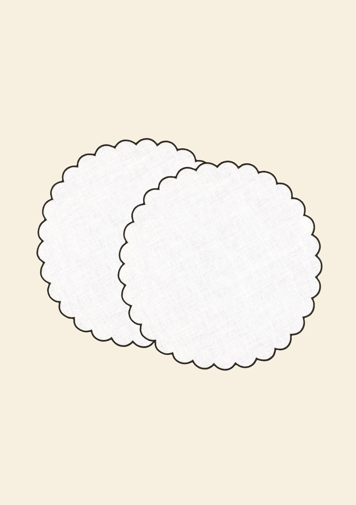 The White and Blue Slate Linen Scalloped Round Placemats (Set of 2)