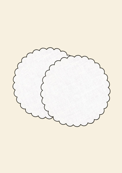 The White and Blue Slate Linen Scalloped Round Placemats (Set of 2)