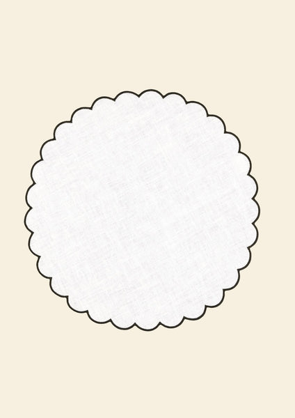 The White and Blue Slate Linen Scalloped Round Placemats (Set of 2)