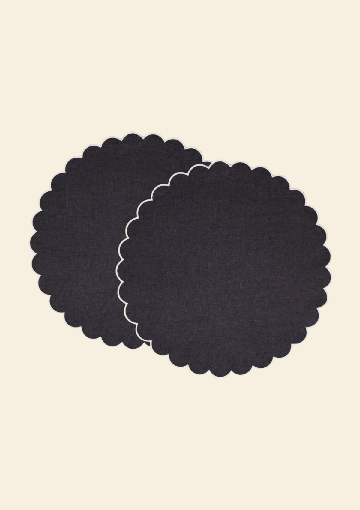 The Slate Blue and White Linen Scalloped Round Placemats (Set of 2)