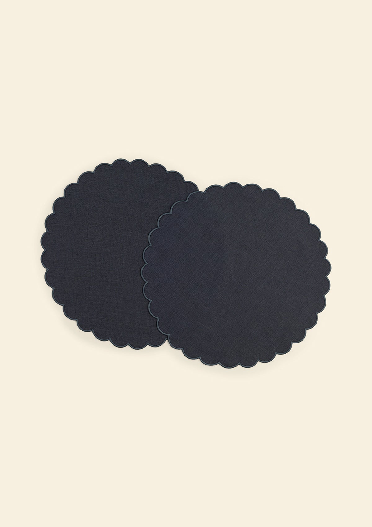 The Slate Blue Linen Scalloped Round Placemats (Set of 2)