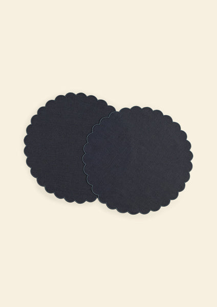 The Slate Blue Linen Scalloped Round Placemats (Set of 2)