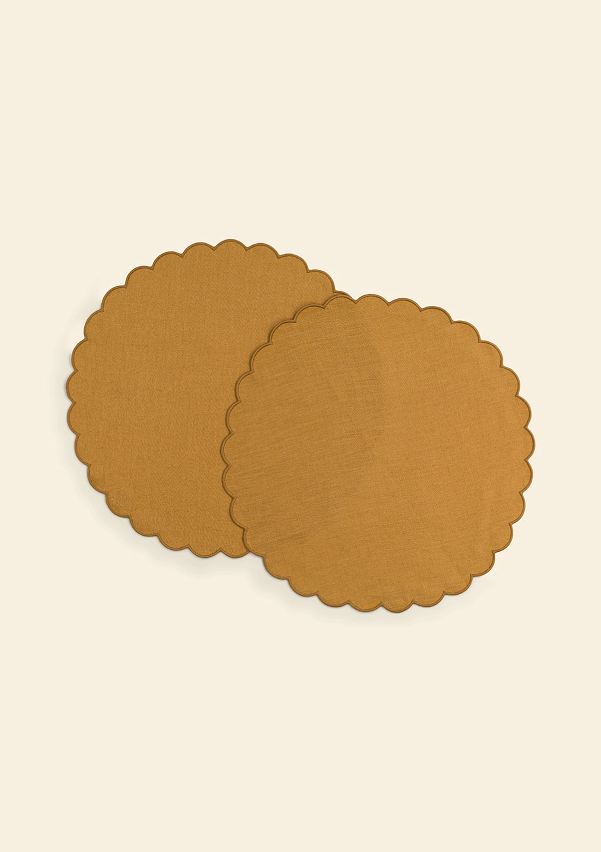The Yellow Ochre Linen Scalloped Round Placemats (Set of 2)