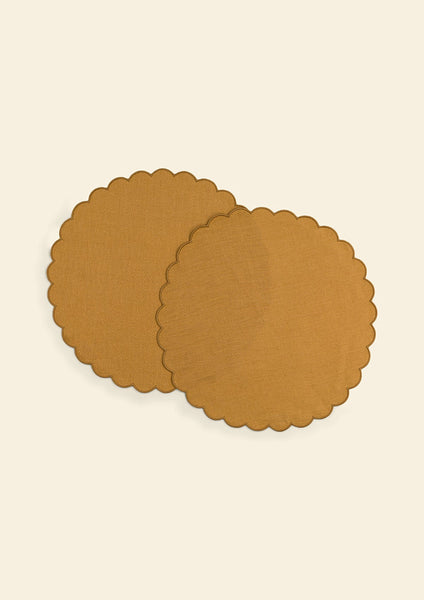 The Yellow Ochre Linen Scalloped Round Placemats (Set of 2)