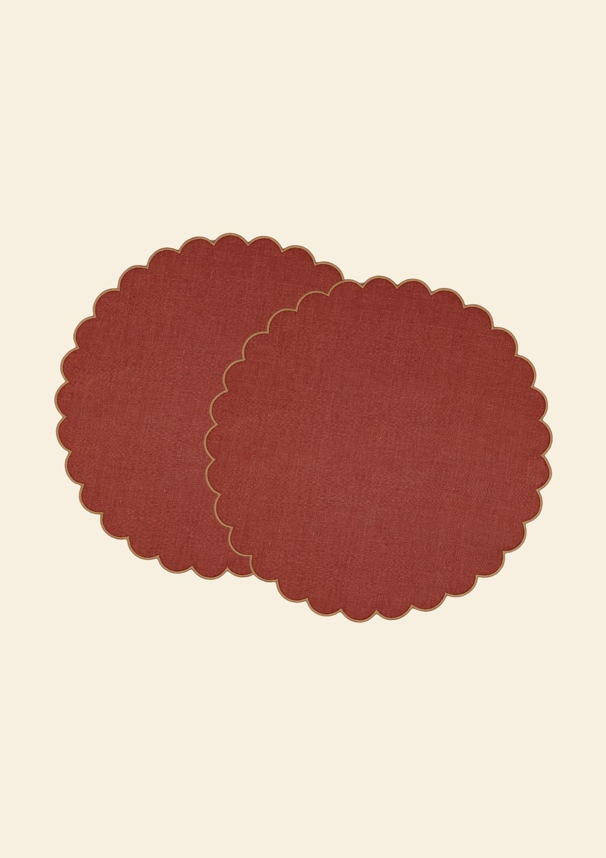 The Red and Yellow Ochre Linen Scalloped Round Placemats (Set of 2)