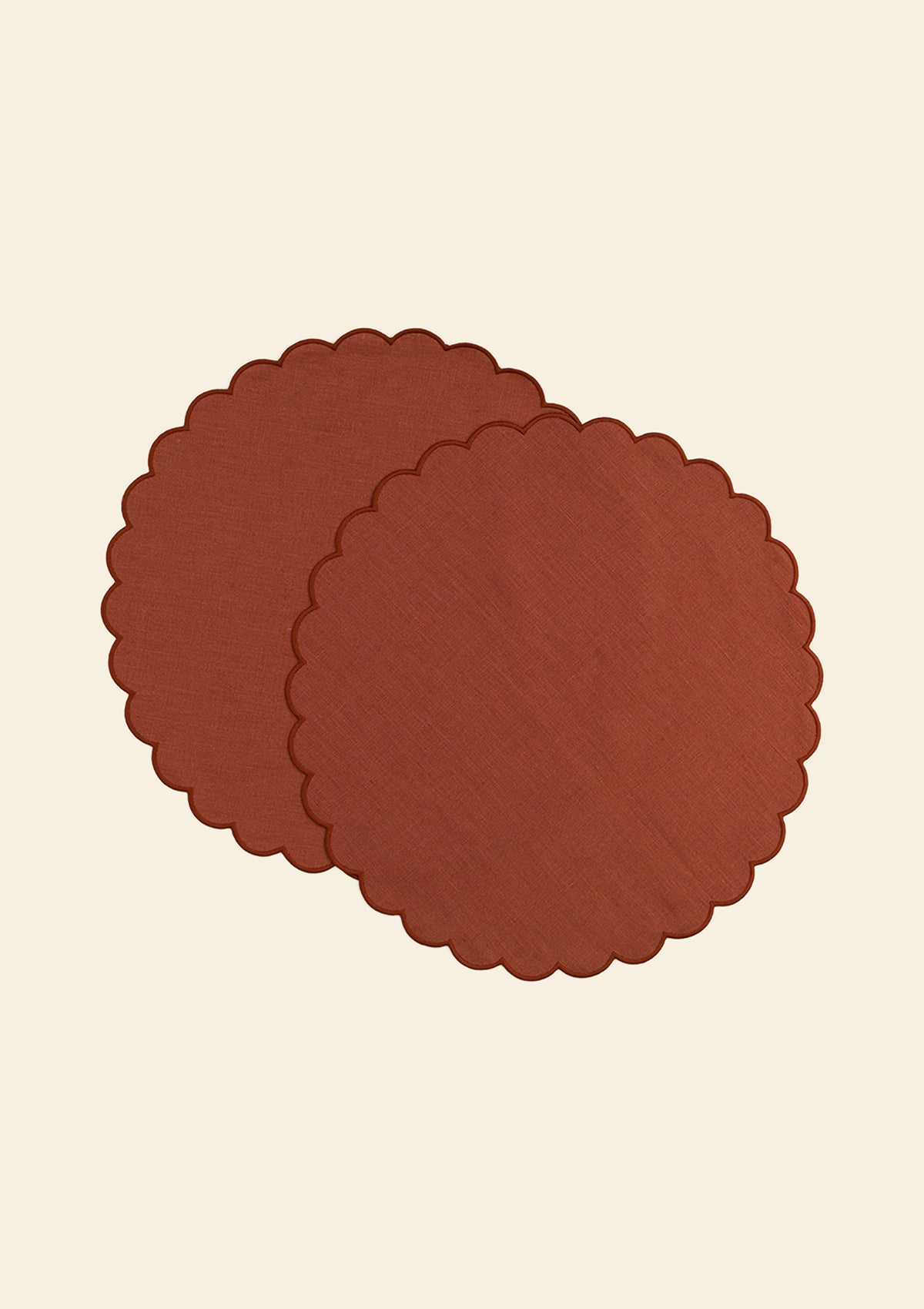 The Red Ochre Linen Scalloped Round Placemats (Set of 2)