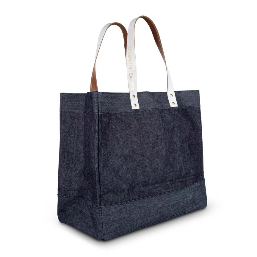 Plain Denim Tote Bag - White