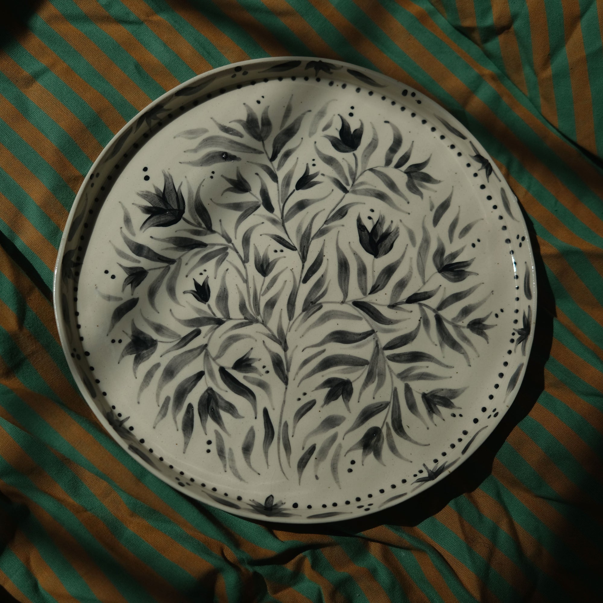 Hand Painted Black Tulips Stoneware Plate