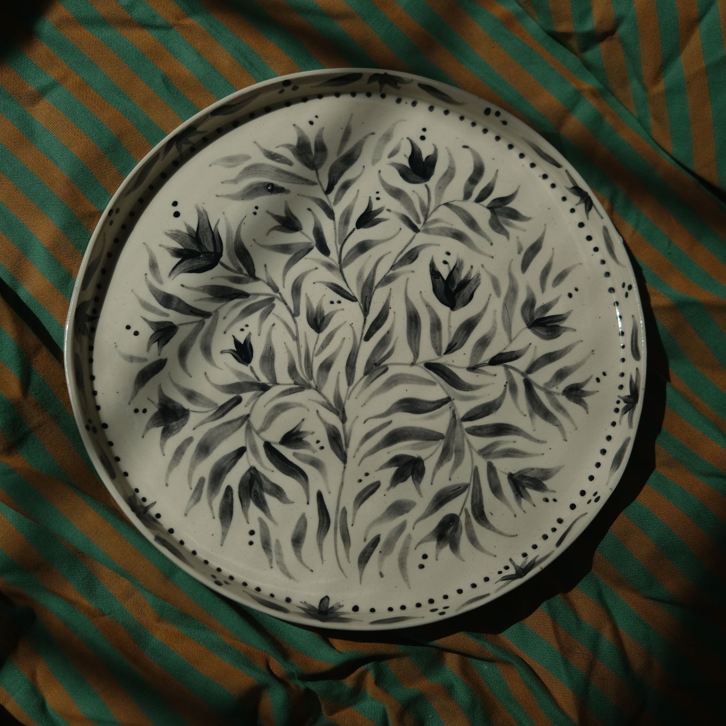 Hand Painted Black Tulips Stoneware Plate