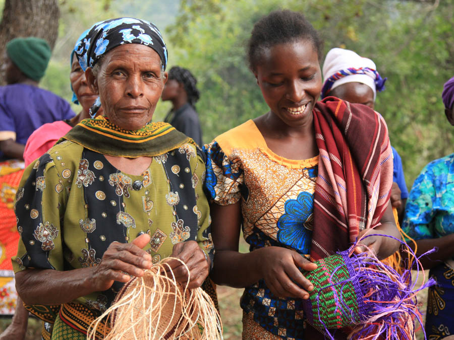 NDEGE:  Natural, Turquoise and Brown Sisal Basket