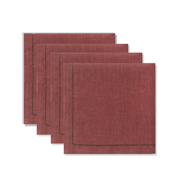 Set of Marsala Napkins with Fern Green Hemstitch