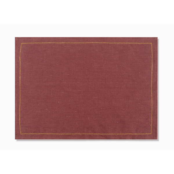 Set of Marsala Placemats with Ochre Hemstitch