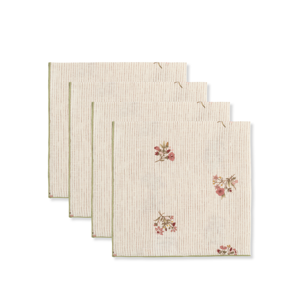 Set of Scarlet Flax & Field Posy Pinstripe Printed Napkins
