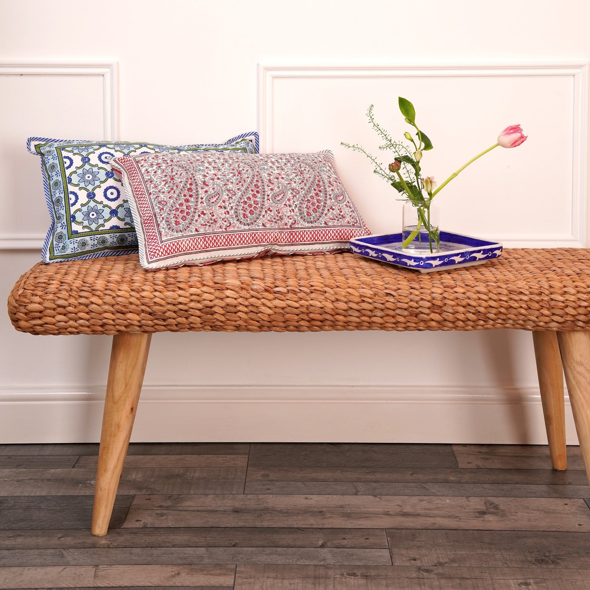 Block printed rectangular cushions in traditional Indian prints for stylish modern homes