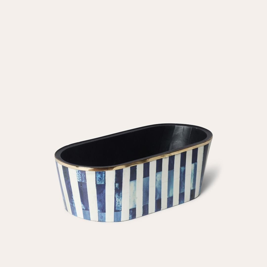 Oblong Inlay Planter | Large | Blue | Striped