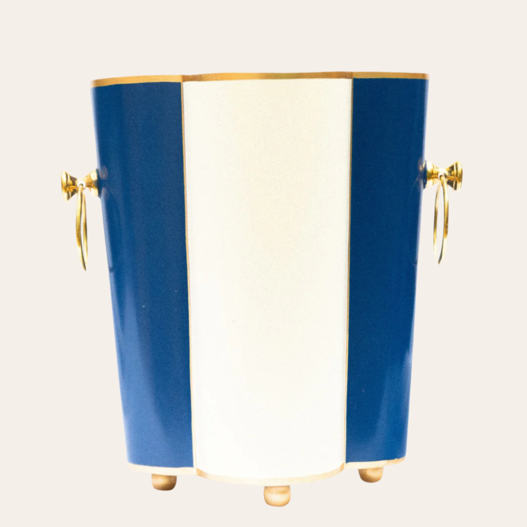 Scalloped Wine Cooler | Royal Blue and White | Striped