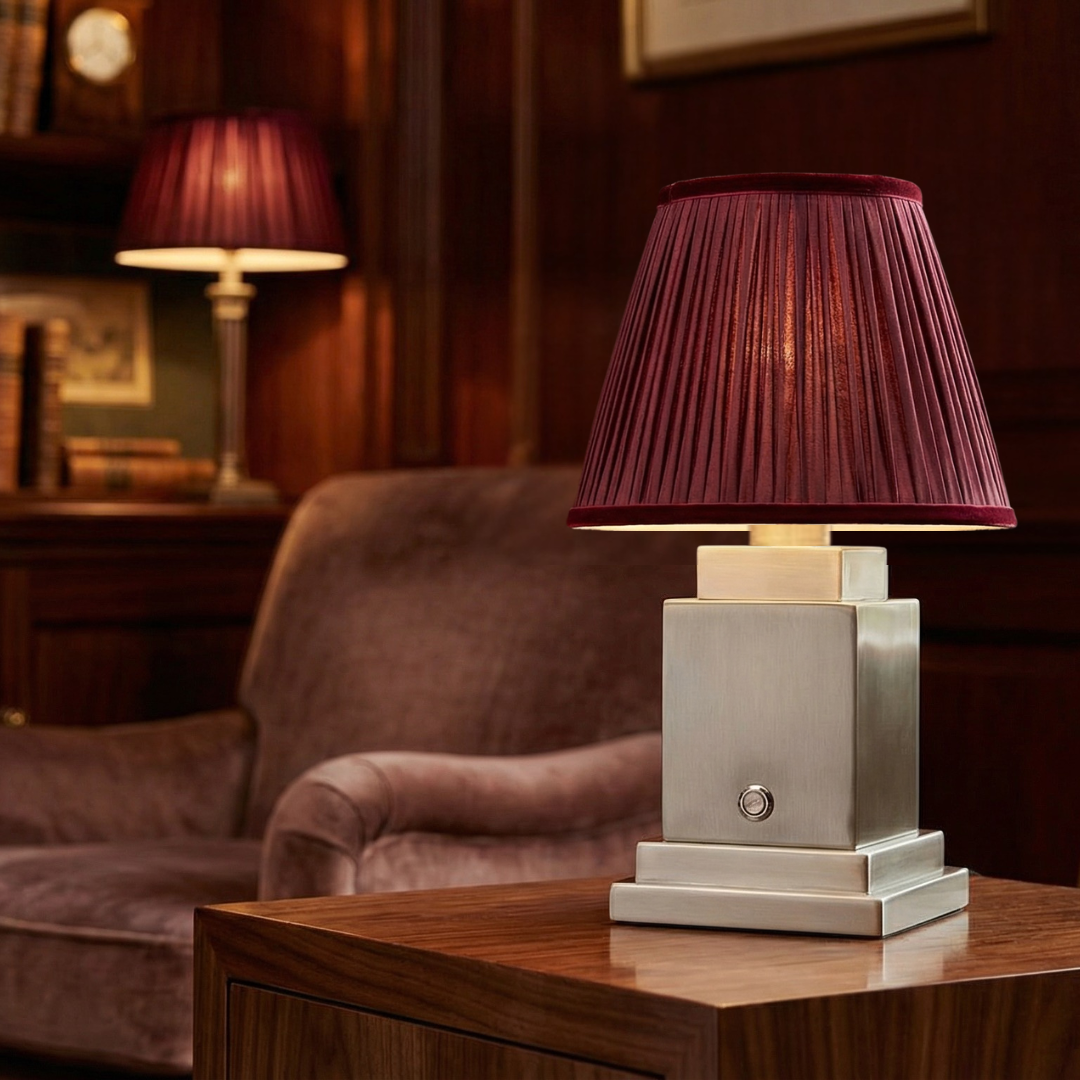 Athena Silver Rechargeable Table Lamp (Burgundy)