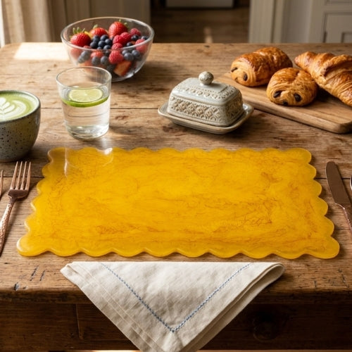 Scallop Rectangular Resin Cheese Board Mustard 14 Inches - Casa Amarosa