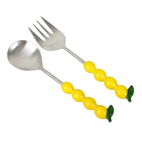 Salad Server Lemon Handle Set of 2 9.5x3 Inches Wood - Casa Amarosa