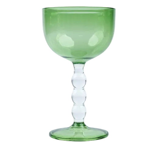 Green Bubble Stem Cocktail Glass 6.2x3.5 Inches Set of 2 - Casa Amarosa
