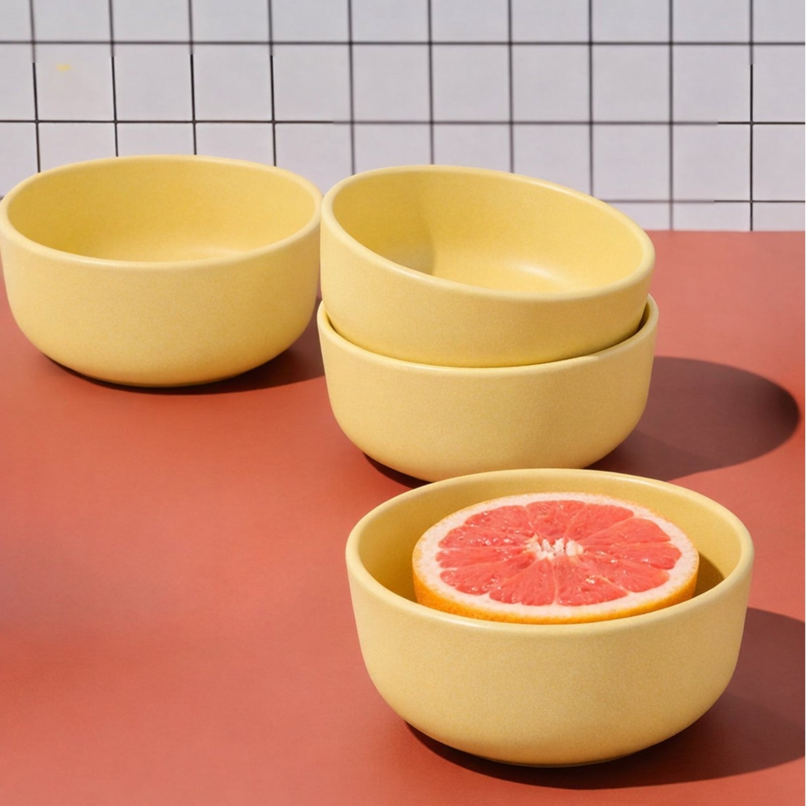 LoHo Cereal Bowls Set of 4, Canary Yellow Reactive Glaze