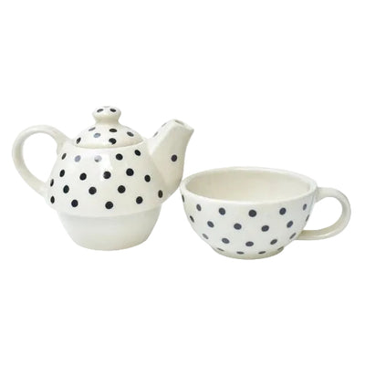 Polka Dot Ceramic Tea Pot and Cup Set 7.5x2.5 Inches - Casa Amarosa
