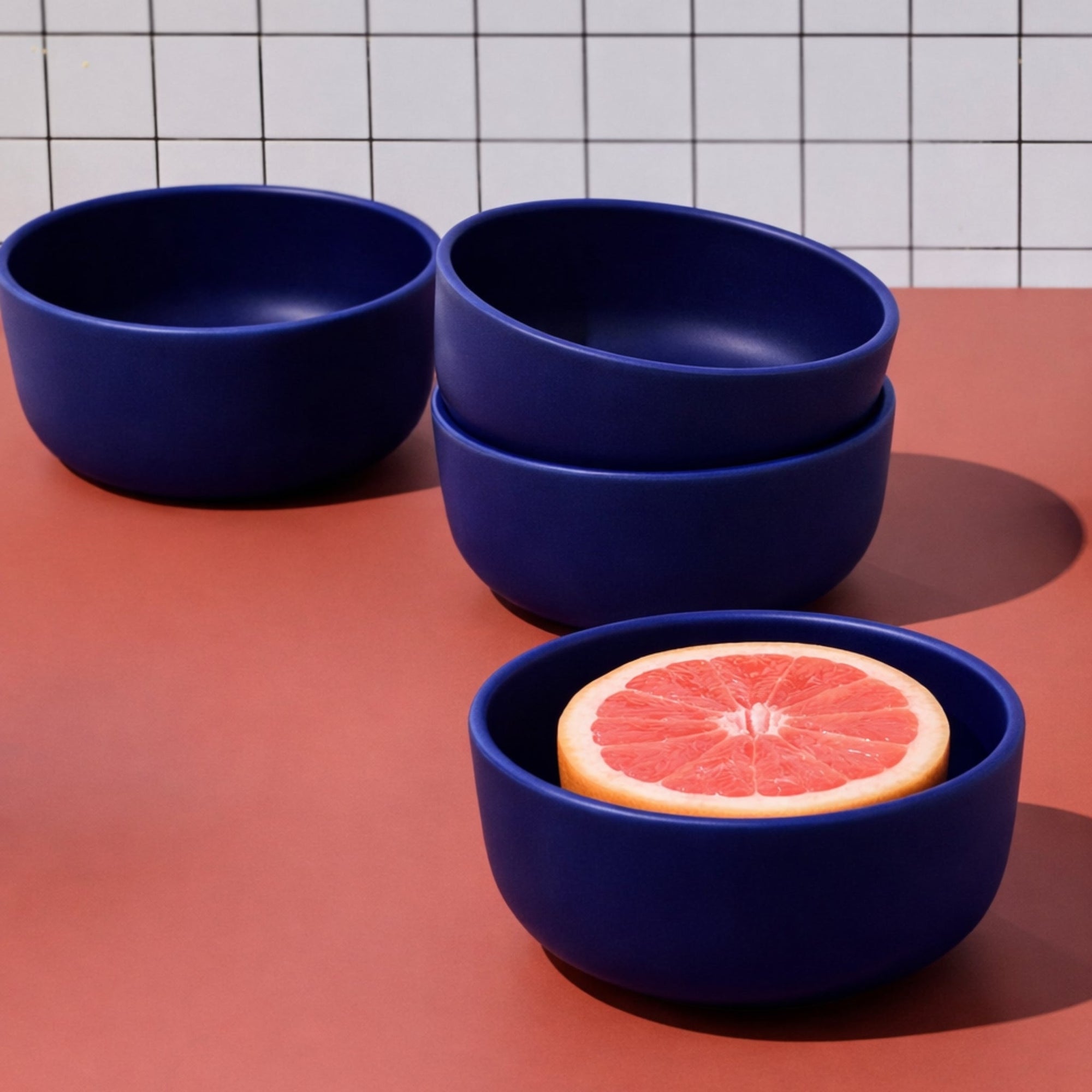 LoHo Cereal Bowls Set of 4, Cobalt Blue Reactive Glaze