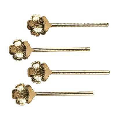 Flower Shaped Brass Cocktail Spoons Set of 4 5x1.5 Inches - Casa Amarosa