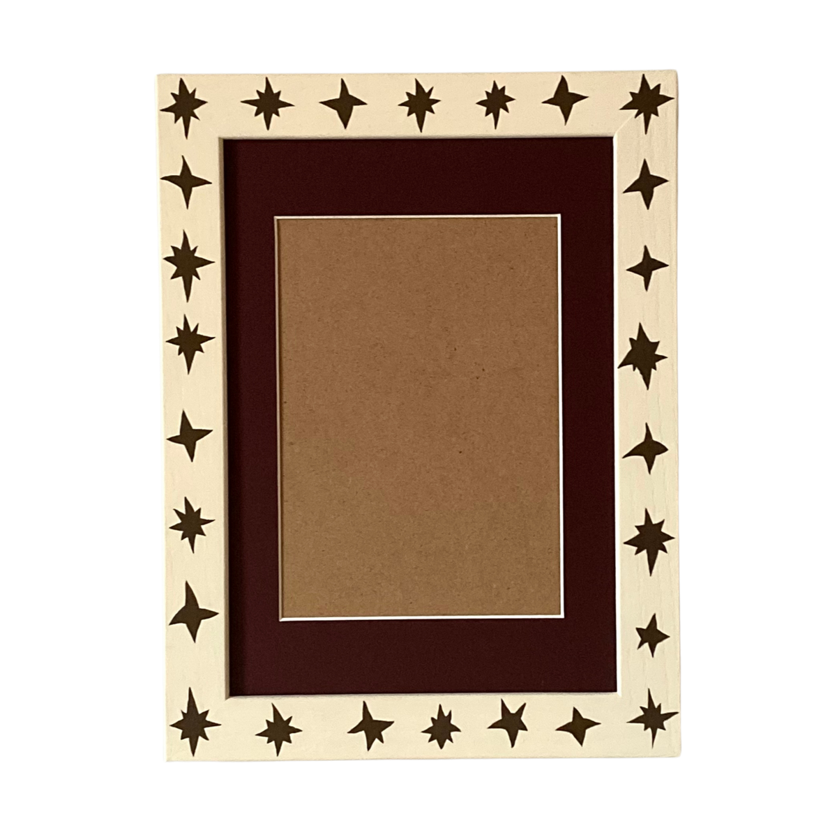 Decorative picture frame with star patterns on a white background