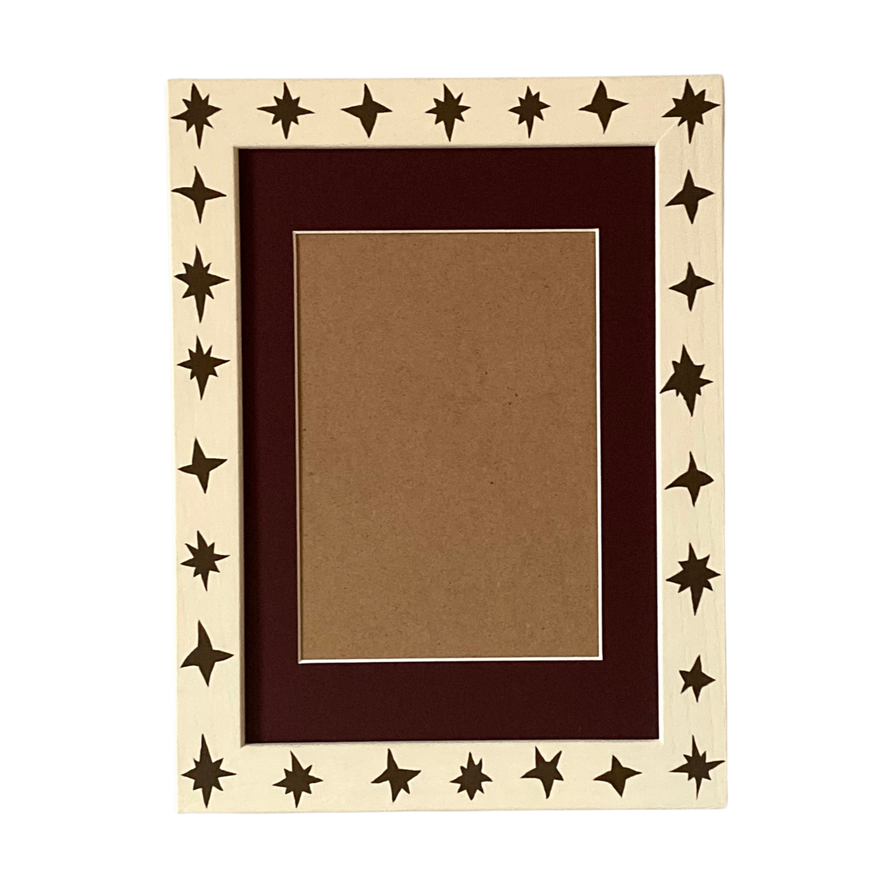 Decorative picture frame with star patterns on a white background