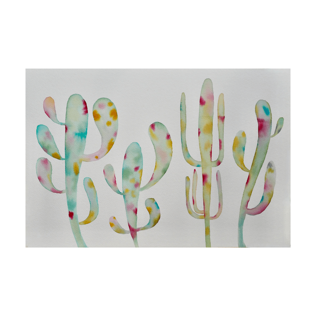 Original Pastel Cactus Watercolour Painting