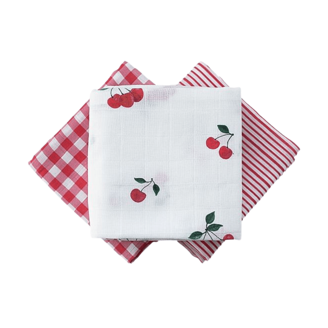 Cherry Muslin Squares x 3