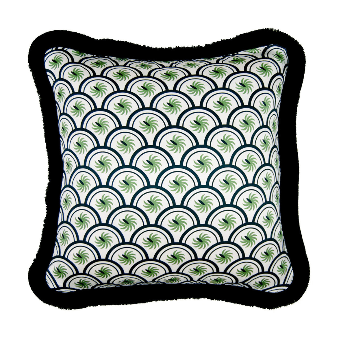 The Coco Cushion Black & Green with Fringing