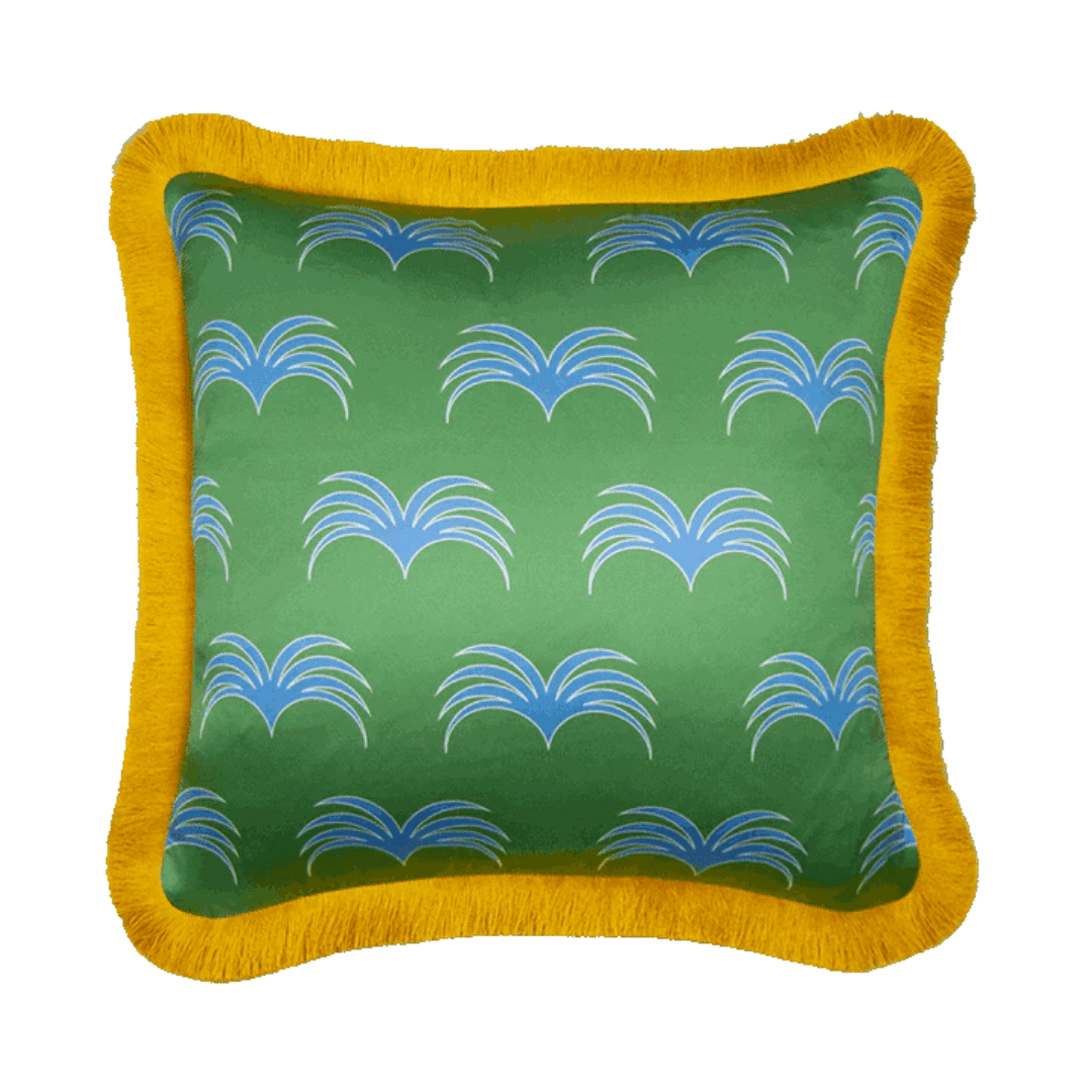 The Delray Cushion - Green and Bright Blue with Fringing