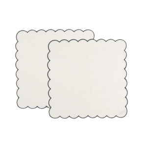 The White and Slate Blue Linen Scalloped Napkins (Set of 2)
