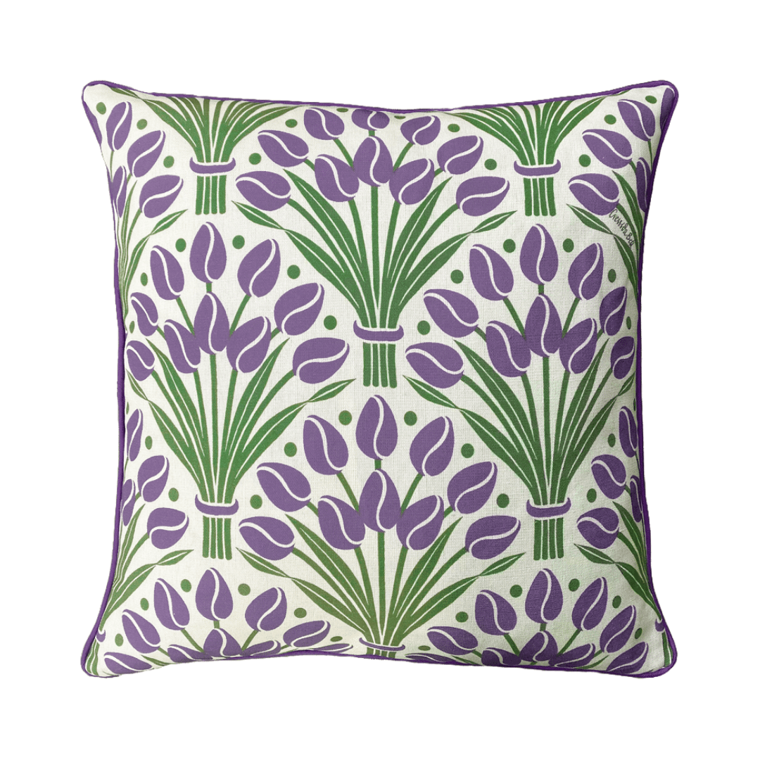 Tulips Cushion Cover with Piping - Green Mauve
