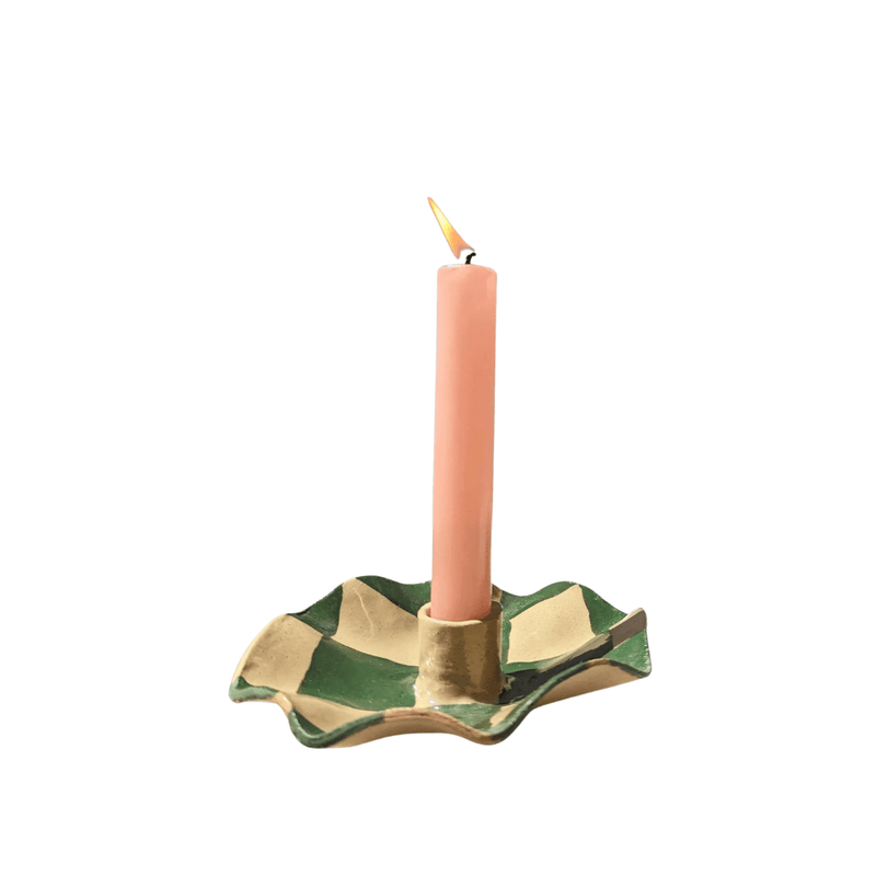 Green Check Scalloped Candle Holders