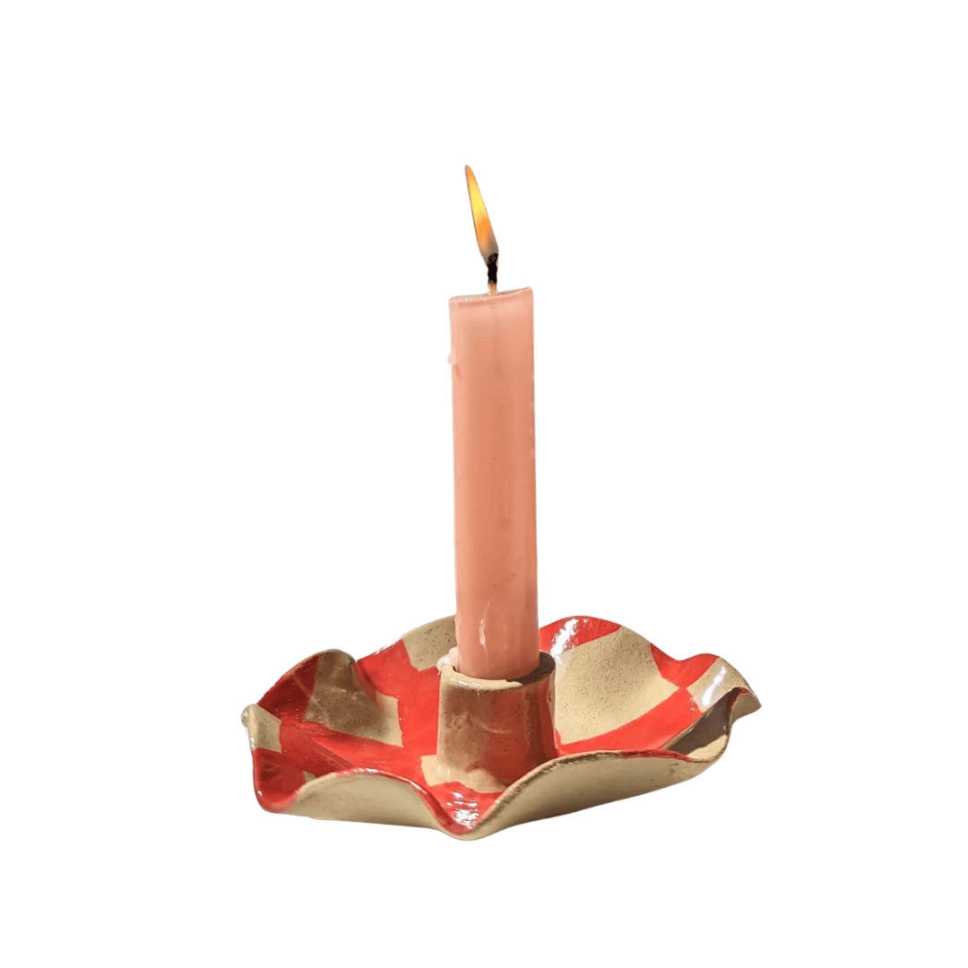 Maison Flaneur Red Check Scalloped Candle Holders