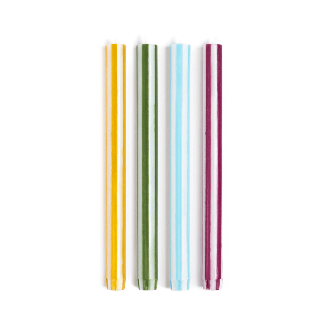 Stripe Dinner Candles - Mixed Set: White Lights 1