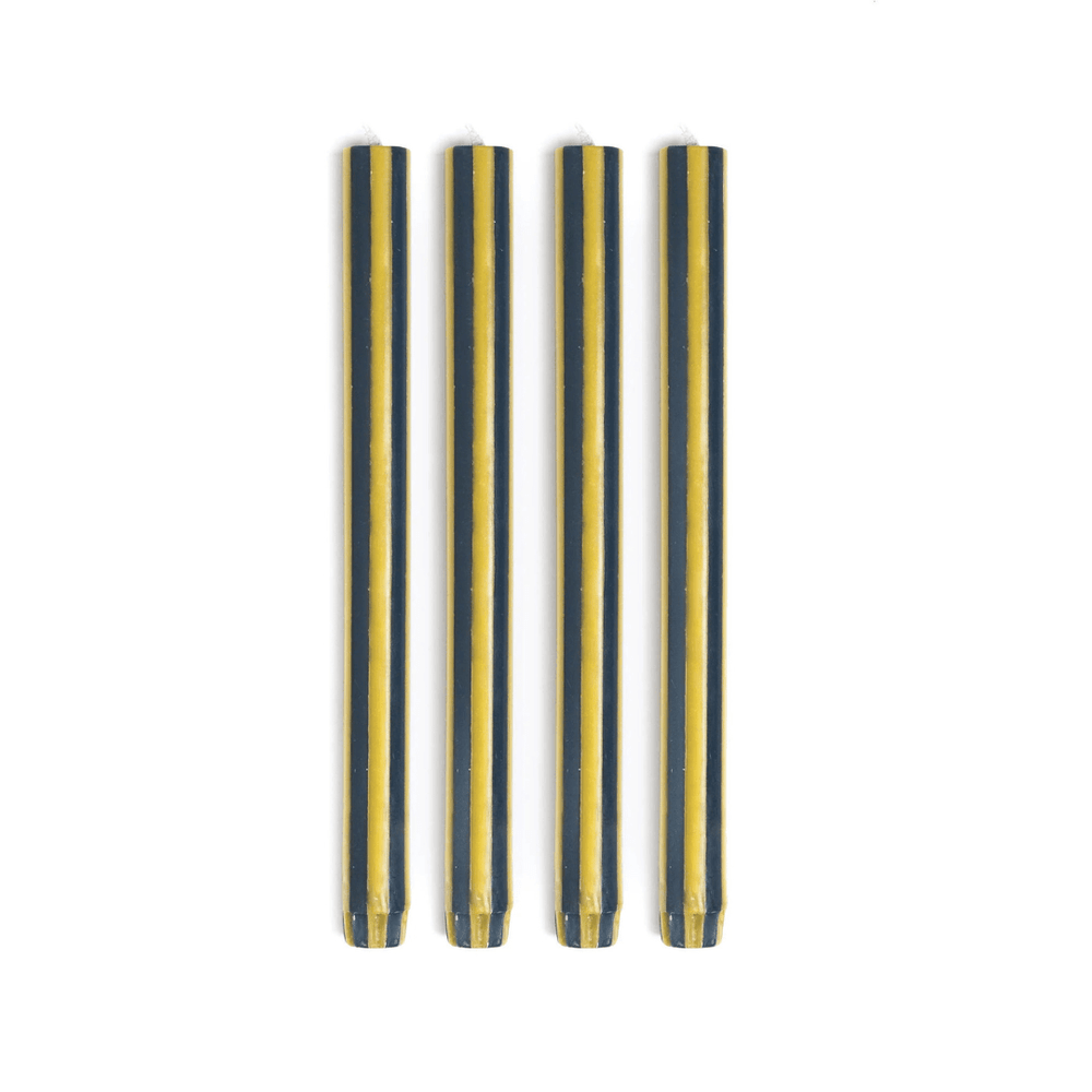 Stripe Dinner Candles - Chartreuse Green / Charcoal