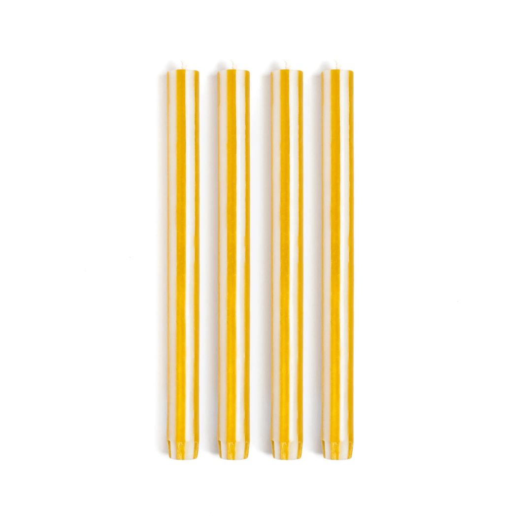 Stripe Dinner Candles - Mustard / White