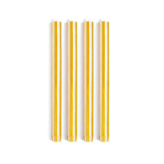 Stripe Dinner Candles - Mustard / White